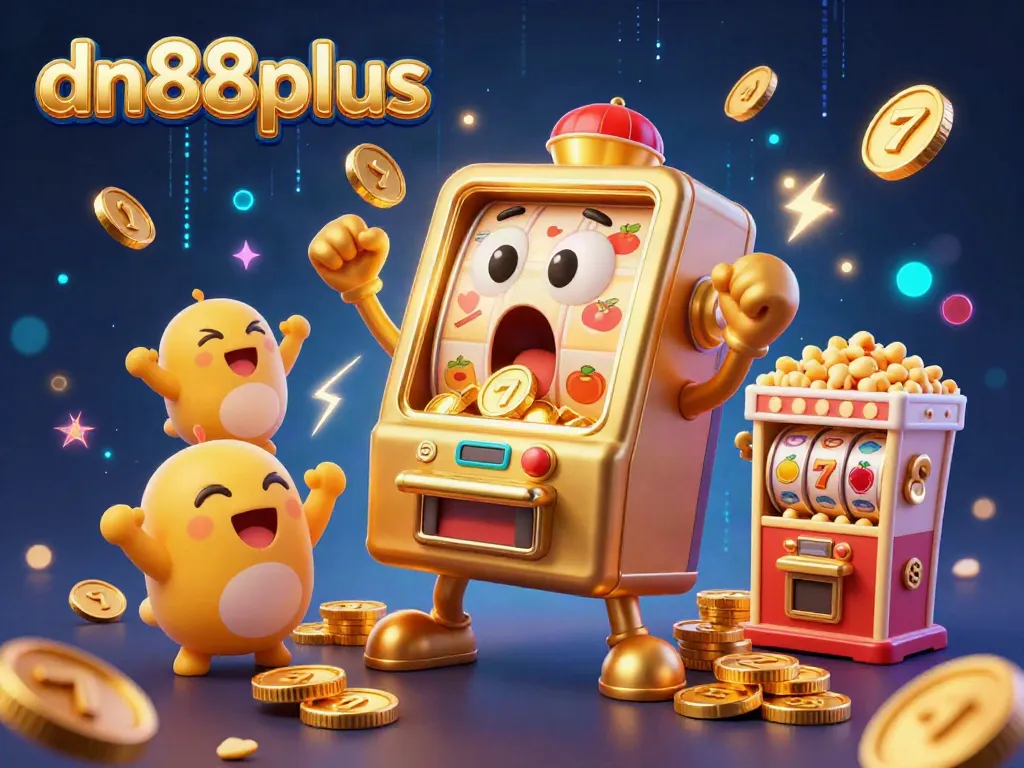 Experience the thrill of dn88plus slots with golden jackpots and dynamic casino action in a vibrant illustration.