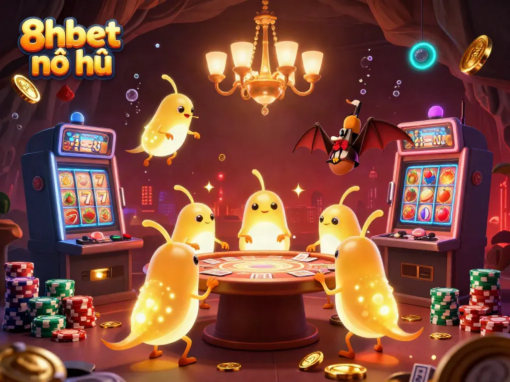 Win big with 8xbet nổ hũ as glowworms illuminate a vibrant casino scene filled with jackpots.