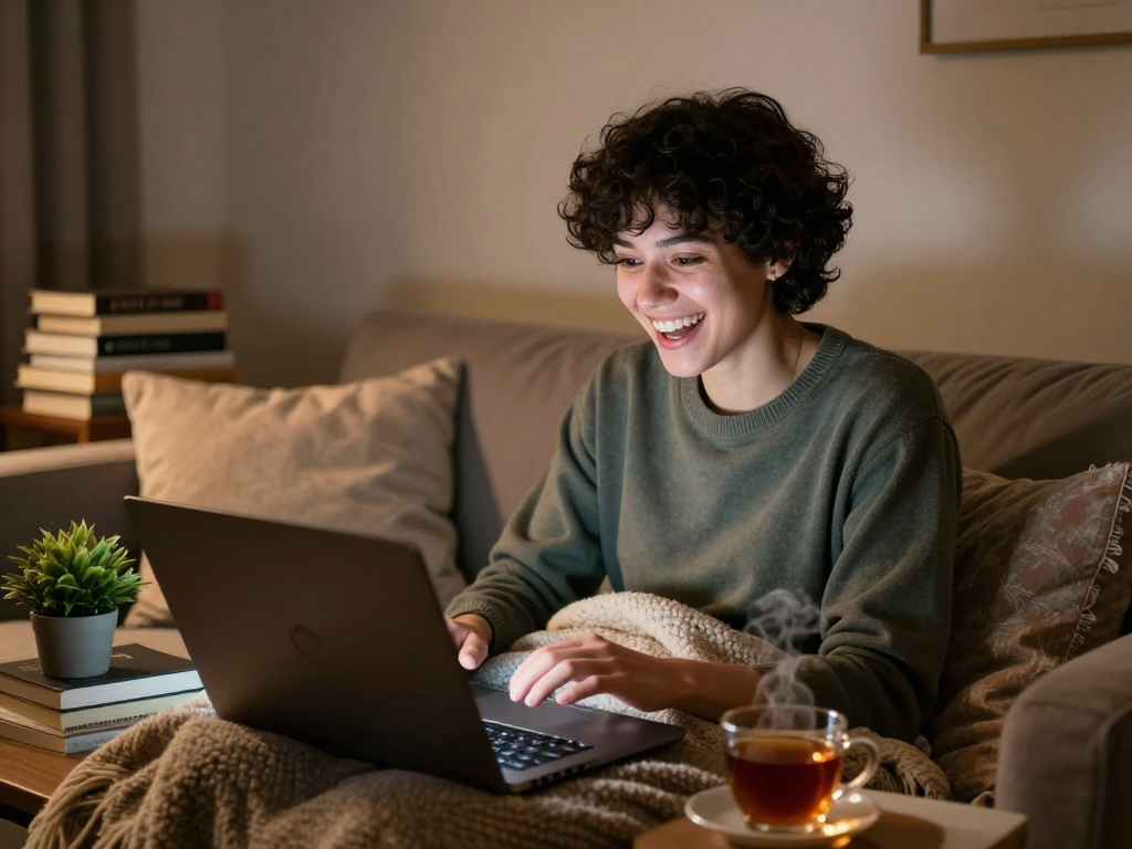 Engaging in NSFW AI chat in a cozy intimate setting with warm lighting.