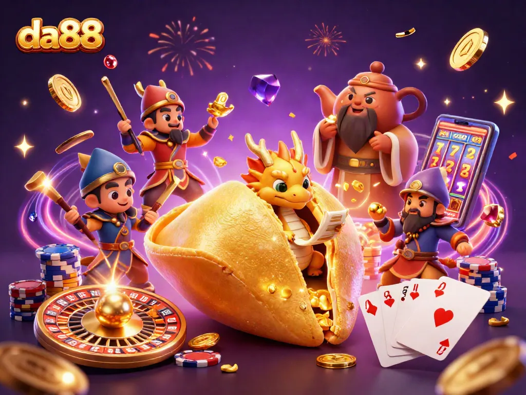 Experience the thrill of da88's casino games with vibrant golden elements and animated adventures.
