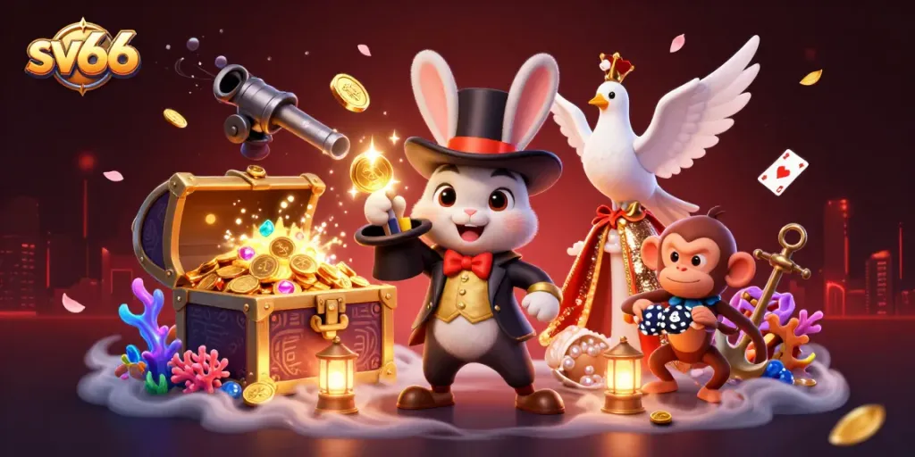 Engage in thrilling sv66 casino adventures with a magician rabbit and playful characters.