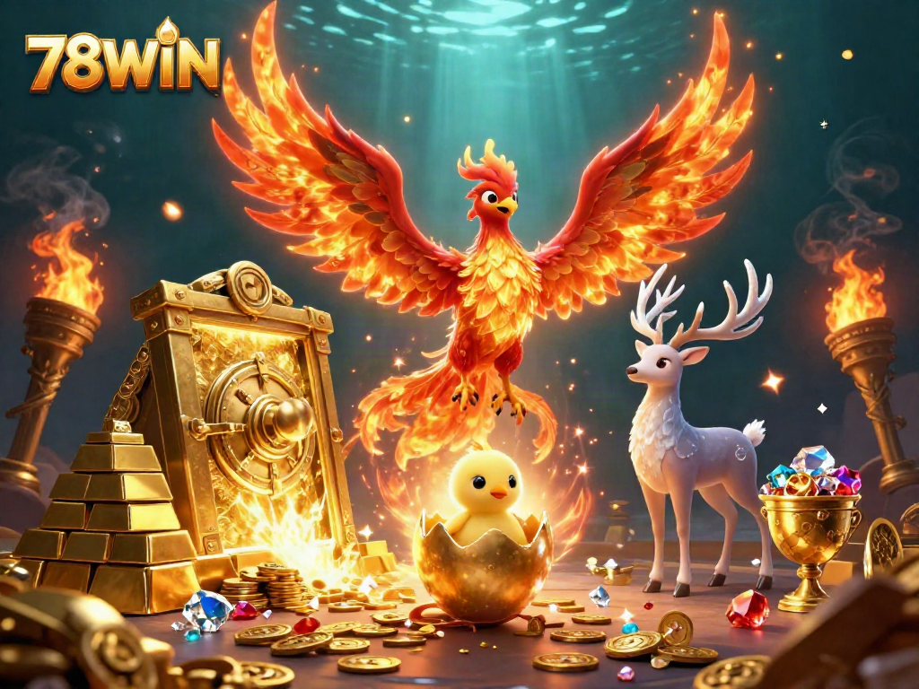Experience exciting gaming at 78WIN with vibrant characters and engaging elements in a stunning 3D illustration.