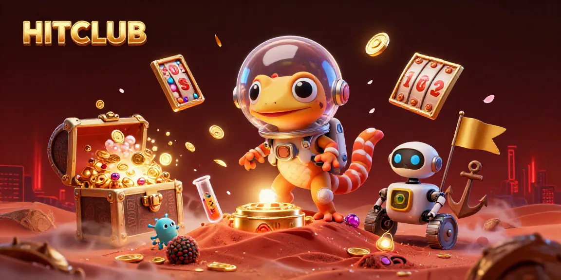 A Martian gecko in a golden casino scene, showcasing HITCLUB's gaming excitement and riches.