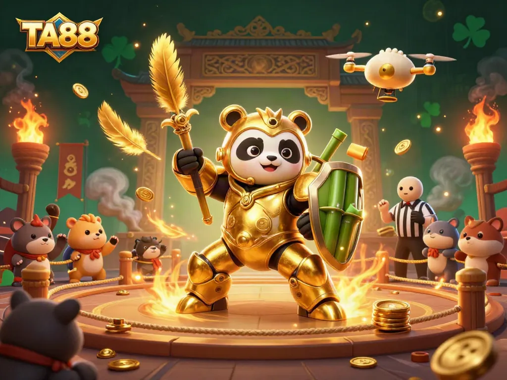 Experience excitement with TA88 in this vibrant arena featuring golden panda and dynamic gameplay elements.