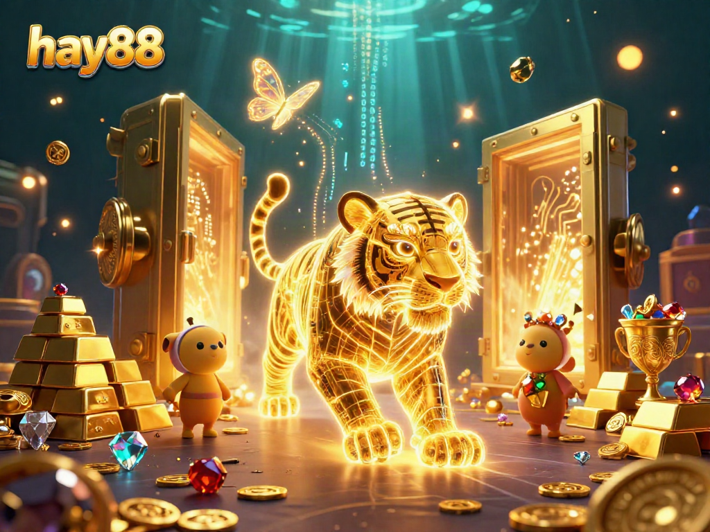 Engage in thrilling gaming action with hay88 while exploring a vibrant 3D digital casino landscape.