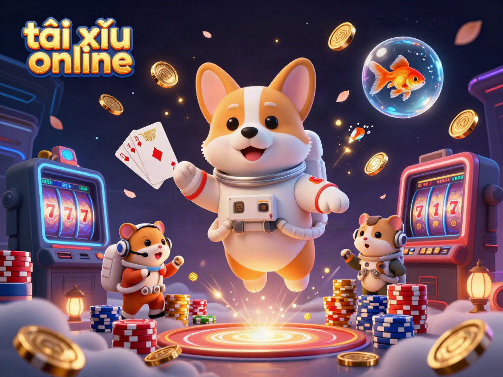 Engage in the excitement of tài xỉu online with a whimsical 3D illustration featuring a floating casino scene.