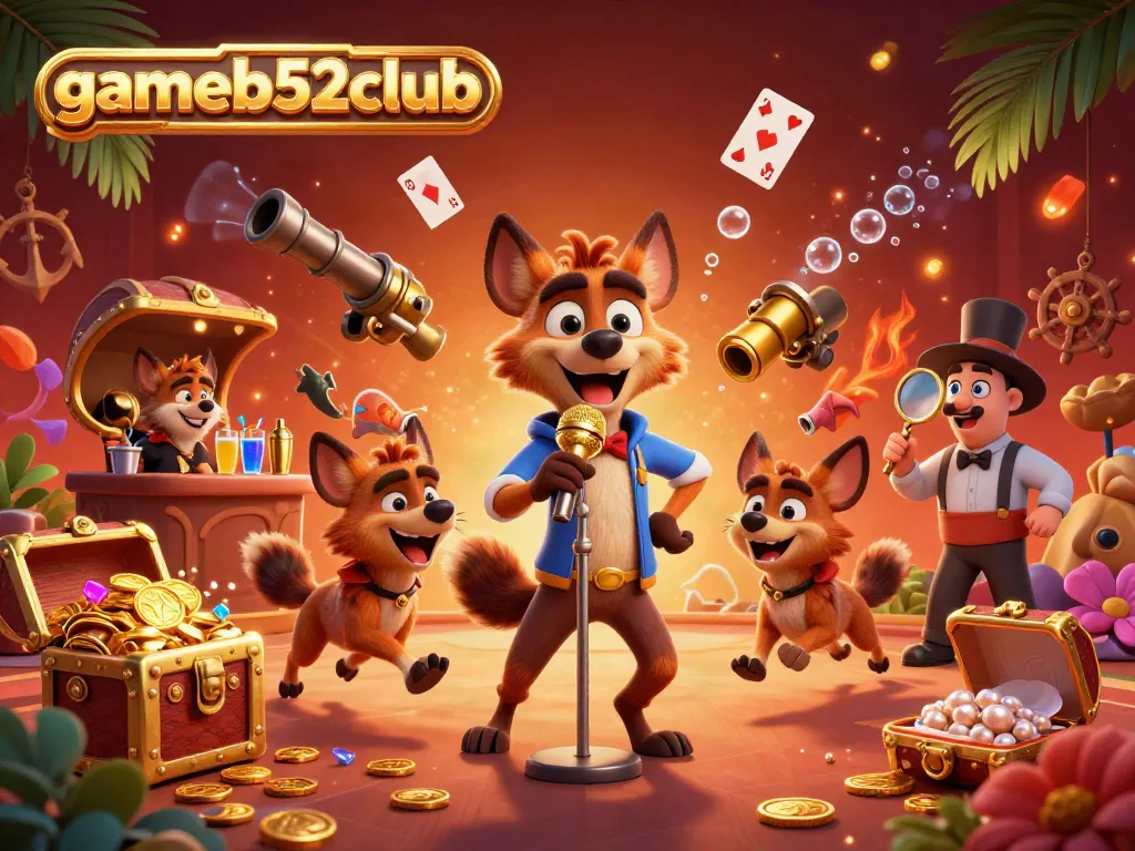 Engage in exciting games at gameb52club with lively scenes of hyenas managing a comedy casino.