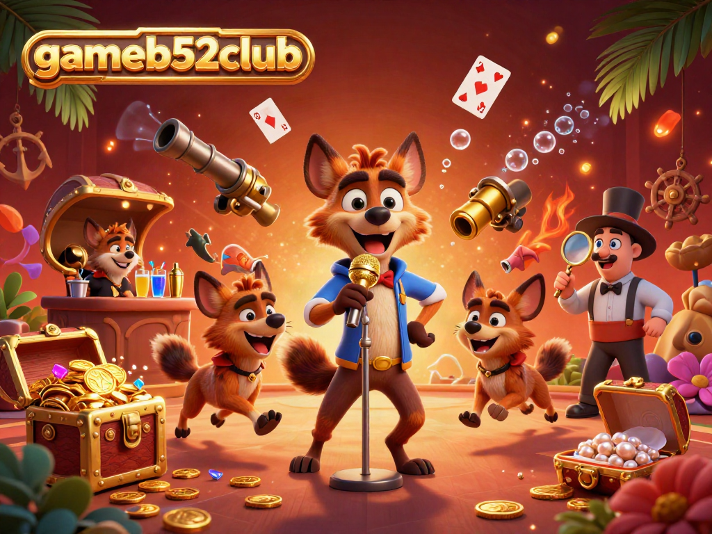 Engage in exciting games at gameb52club with lively scenes of hyenas managing a comedy casino.