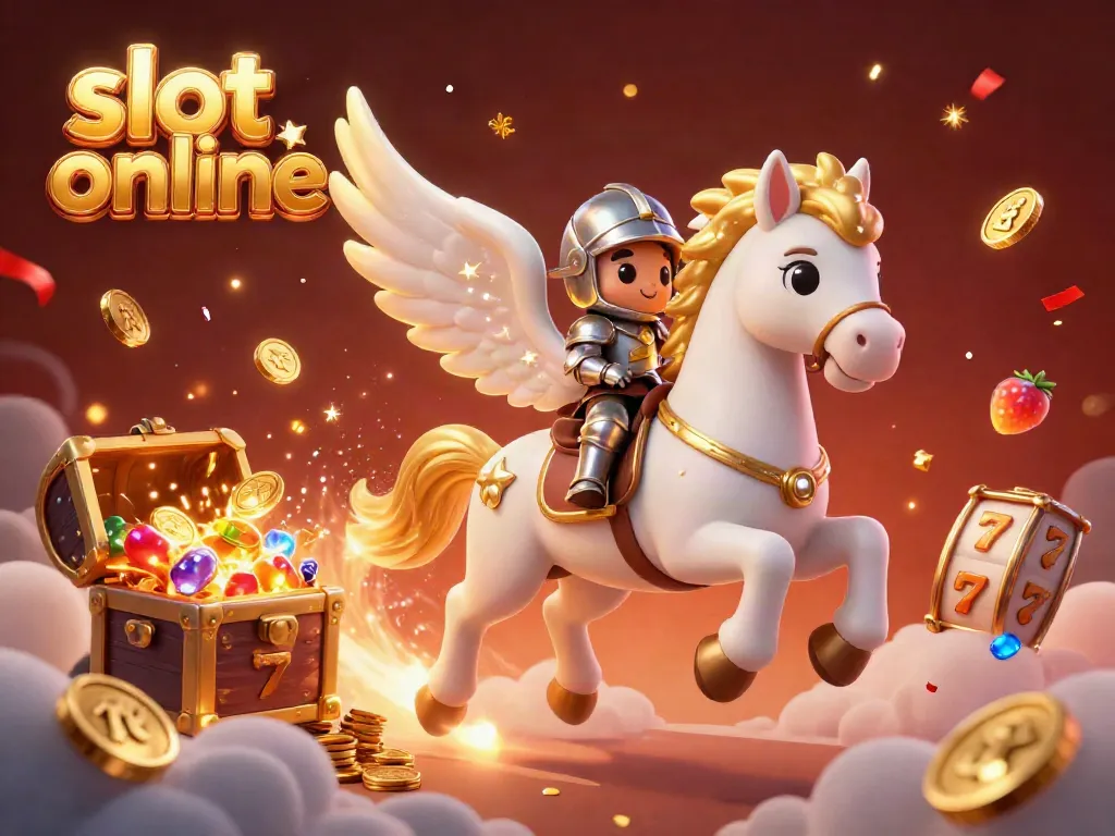 Experience thrilling slot online gameplay in a dynamic 3D casino illustration filled with gold coins and vibrant symbols.