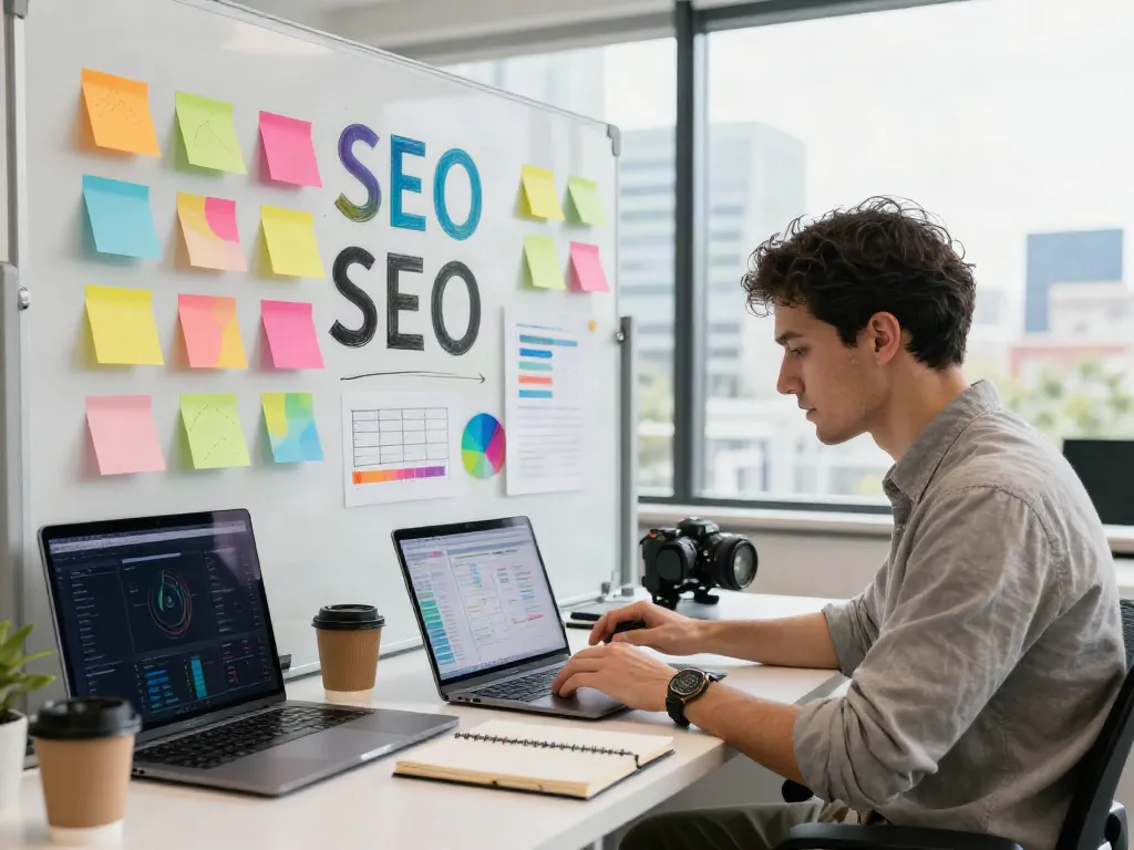 SEO expert analyzing instant indexing strategies in a modern workspace