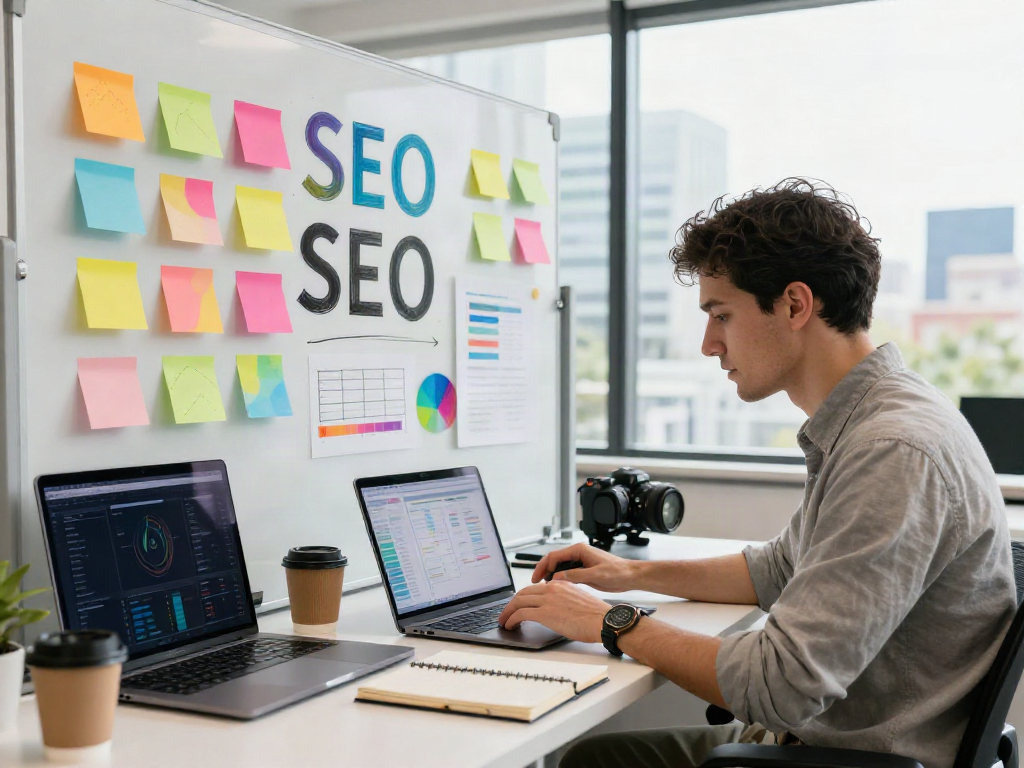 SEO expert analyzing instant indexing strategies in a modern workspace