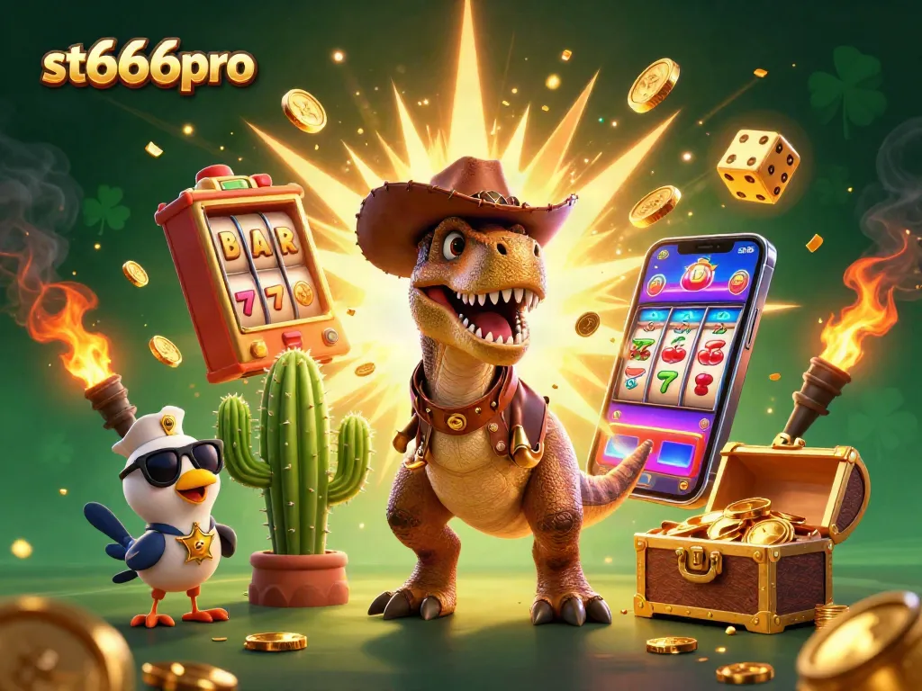 Experience exciting jackpots at st666pro with thrilling slots and fun characters in vibrant illustration.