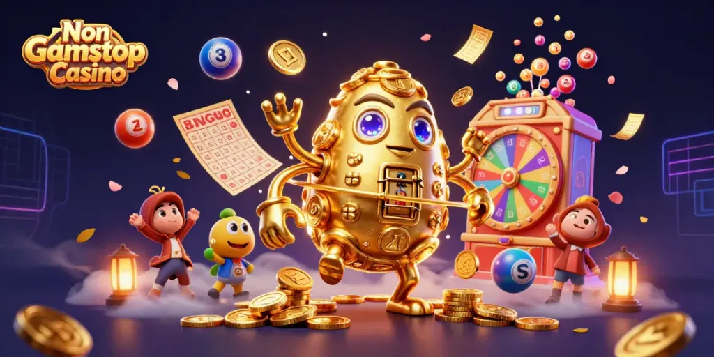 Experience the excitement of a Non Gamstop Casino with vibrant elements and golden animations.