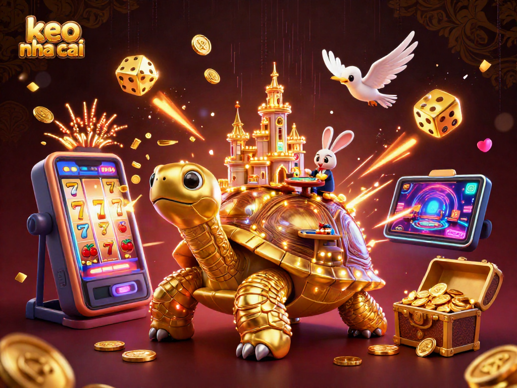 Win big with keo nha cai in this vibrant 3D casino illustration filled with action-packed elements.