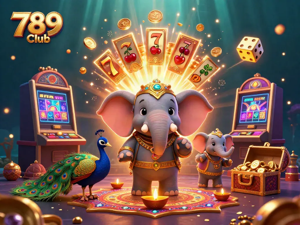 Play exciting games at 789 Club, featuring a vibrant elephant and thrilling slot machines.
