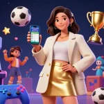 Engage in sports betting with shbet as an Asian woman showcases a betting app.
