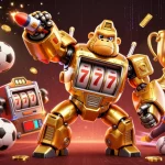 KQBD showcases an exciting digital illustration of a gorilla mech celebrating sports betting with dynamic elements.