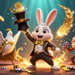 Engage in gaming action with Slide featuring a cartoon magician and casino elements.
