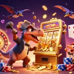 Experience the excitement of game bài đổi thưởng with a pachycephalosaurus winning coins from a slot machine.