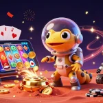 tinsoikeo showcases an exciting Martian gecko unveiling a hidden casino amidst a cosmic celebration.