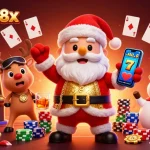 Experience thrilling jackpots with sunwin68x in this vibrant casino scene featuring Santa and friends.