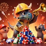 Players engage with MUBET in an exciting, vibrant casino atmosphere featuring animated characters and casino elements.