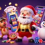 Experience the thrill of tai game iwin with a vibrant 3D casino illustration showing Santa and friends.