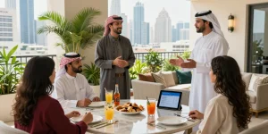 Dubai short-let property management showcased in a welcoming apartment scene, highlighting luxury living and vibrant hospitality.