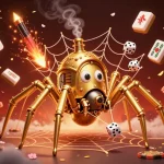 Engage in thrilling gameplay with go88 tài xỉu as the steampunk golden spider captures dice in a lively casino scene.