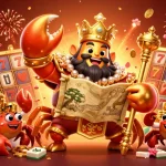 Engage with thrilling games on Website Sunwin featuring a golden crab emperor surrounded by vibrant casino elements.