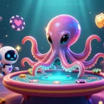 Engage with the exciting game bai doi thuong as alien characters interact at a vibrant holographic poker table.