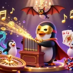 Engage with KK55 as the phantom penguin orchestrates a cascade of golden wins in this lively casino scene.