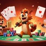 Experience laughter at c168's vibrant casino scene with cartoon hyenas and poker excitement.
