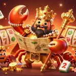 K8BET's golden crab emperor reigns over a vibrant casino scene full of excitement and rewards.