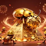 Battle in đá gà ea88 arena with golden beetles, coins, and vibrant firework effects.