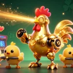 Experience excitement with situs slot 5k featuring dynamic golden rooster robot and vibrant casino elements.