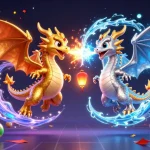 Engage with lô đề online through dynamic lottery action, featuring colorful balls and festive dragons.